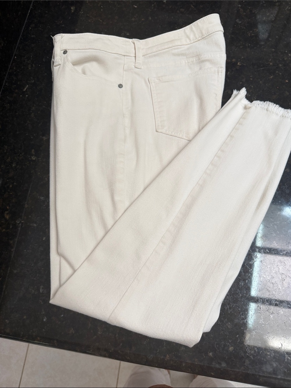 Chico's Cream Ankle-Length Raw-Hem Jeans